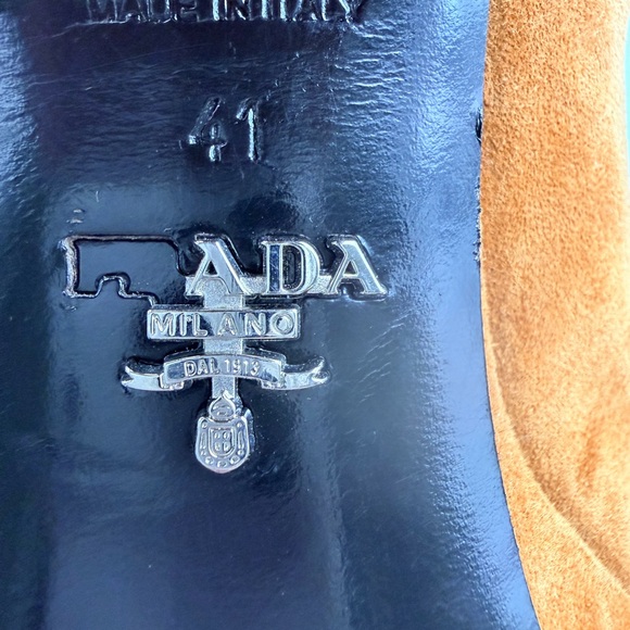 Prada Platform Loafers Suede Cognac Brown Kiltie Fringe Block Heel - Picture 7 of 7